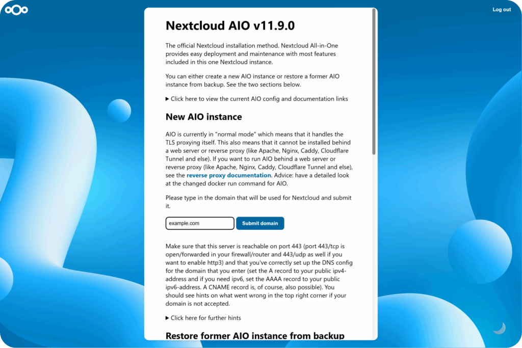 Domain field in Nextcloud AIO
