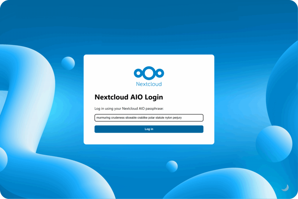 Nextcloud AIO login form