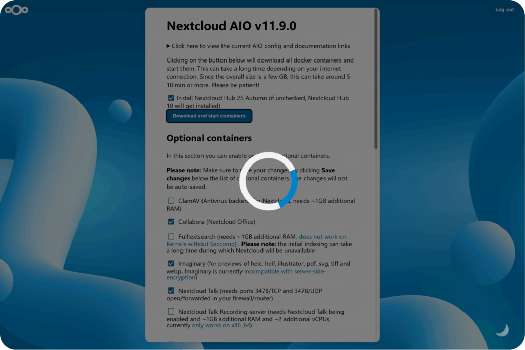 Optional Nextcloud AIO containers before download