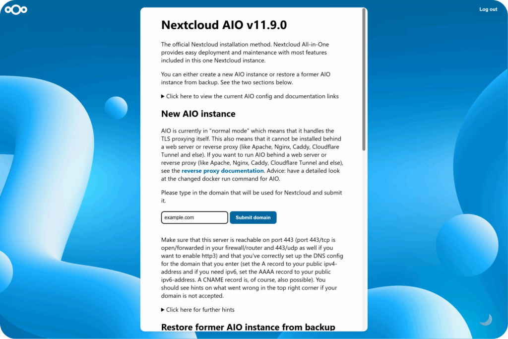 Поле домена в Nextcloud AIO