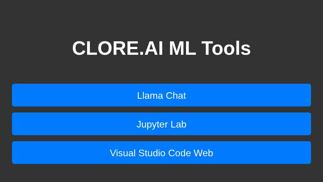 Меню образа clore.ai: Llama Chat, Jupyter Lab и Visual Studio Code Web